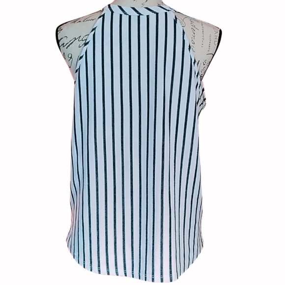 Moa Moa Black & White Vertical Striped Tank Top Size Large - Beach Nautical - Picture 3 of 4